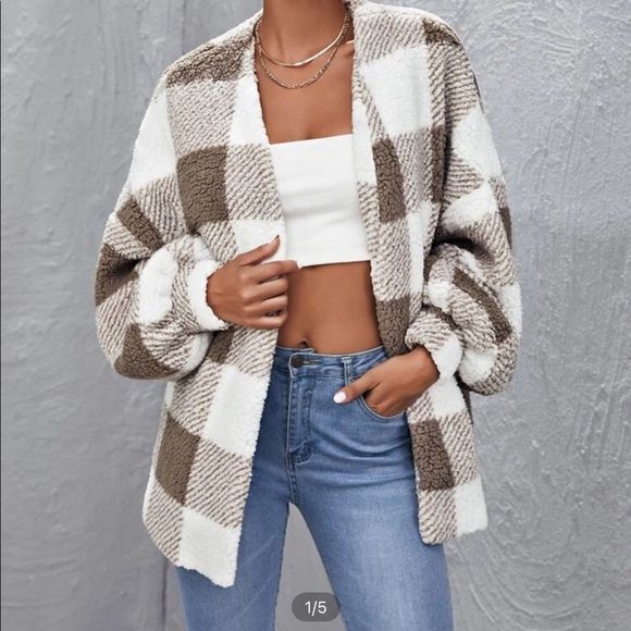 Plush Plaid Teddy Coat - Picture 1 of 3